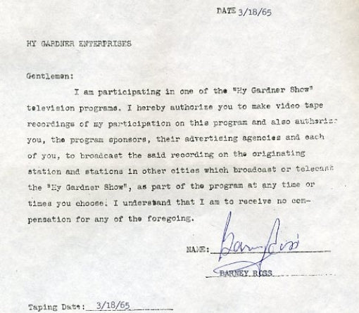 Barney Ross Signed Jsa 1965 Contract Awesome Autograph