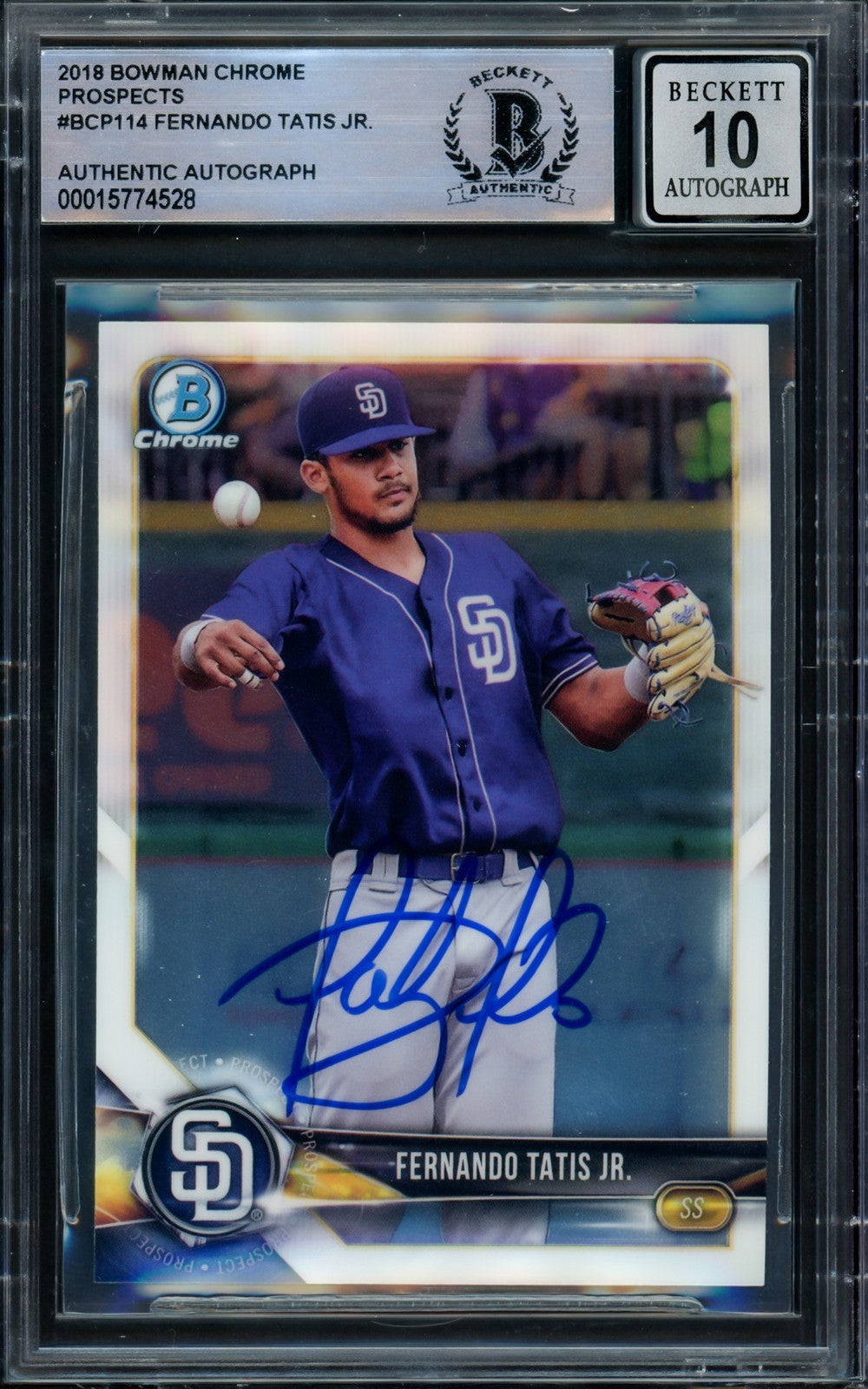 Fernando Tatis Jr. Signed 2018 Bowman Chrome RC BCP114 Padres Auto 10 Beckett