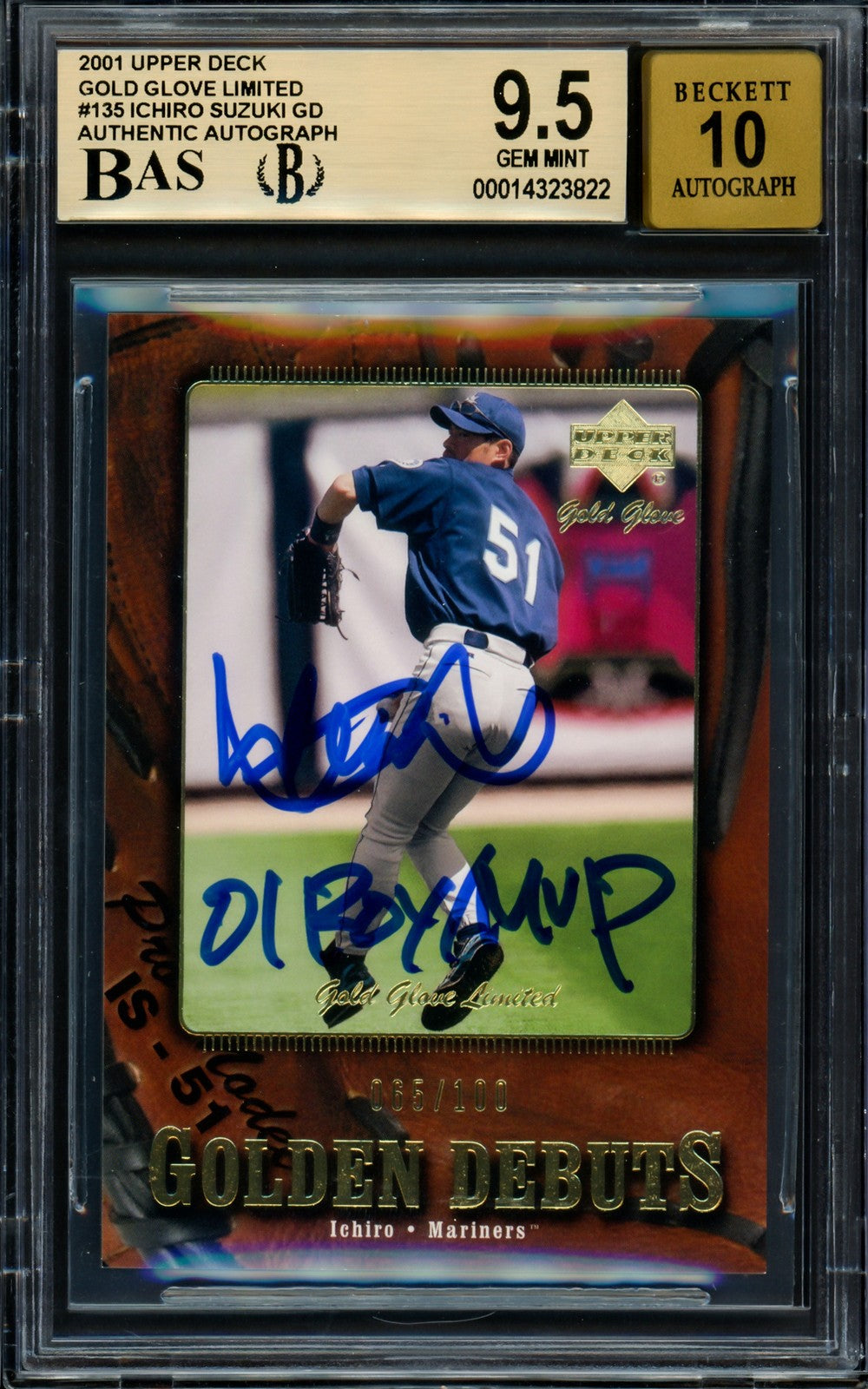 Ichiro Suzuki Signed 2001 UD GG Limited RC 135 BGS 9.5 Sig 10 ROY/MVP /100 BAS