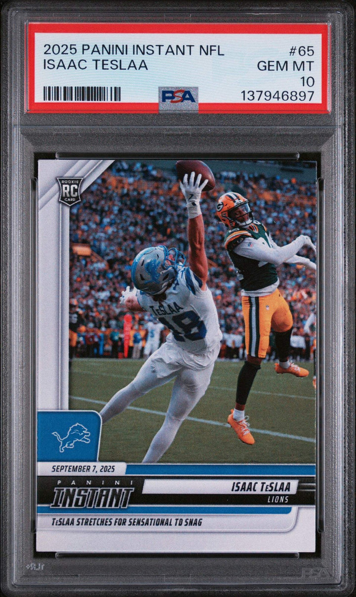 Graded 2025 Panini Instant Isaac Teslaa #65 Rookie Football Card PSA 10 Gem Mint
