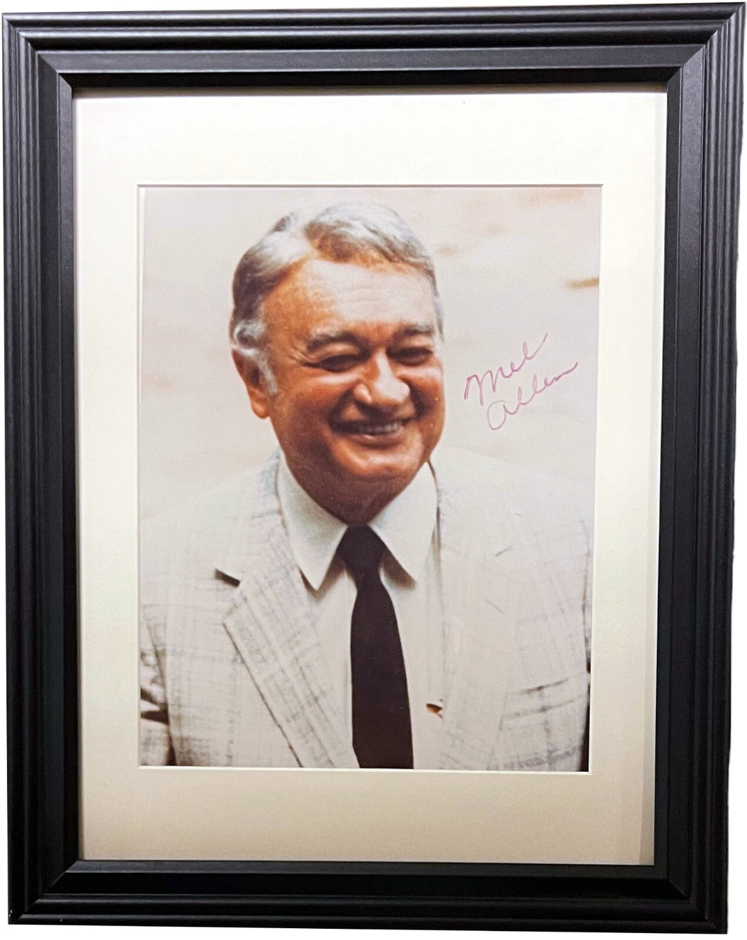 Mel Allen signed 8x10 Photo Custom Framed/NY Yankees HOF Announcer light sig-COA