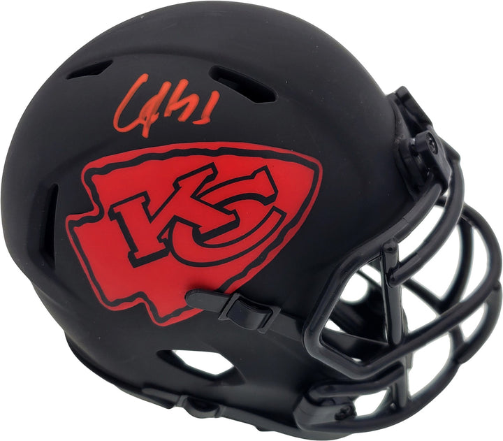 Clyde Edwards-Helaire Signed Chiefs Eclipse Black Speed Mini Helmet Beckett QR