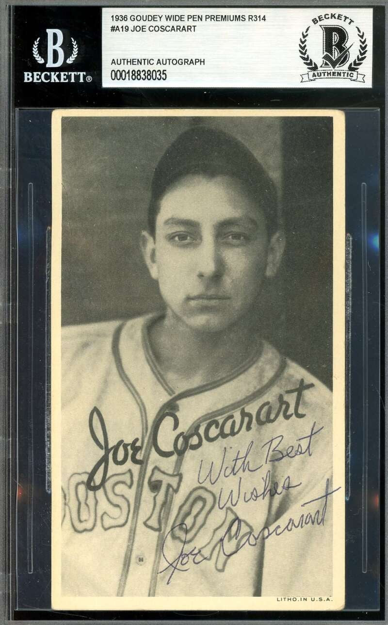 Joe Coscarart Beckett BAS Signed 1936 Goudey Wide Pen Premiums R314 Autograph