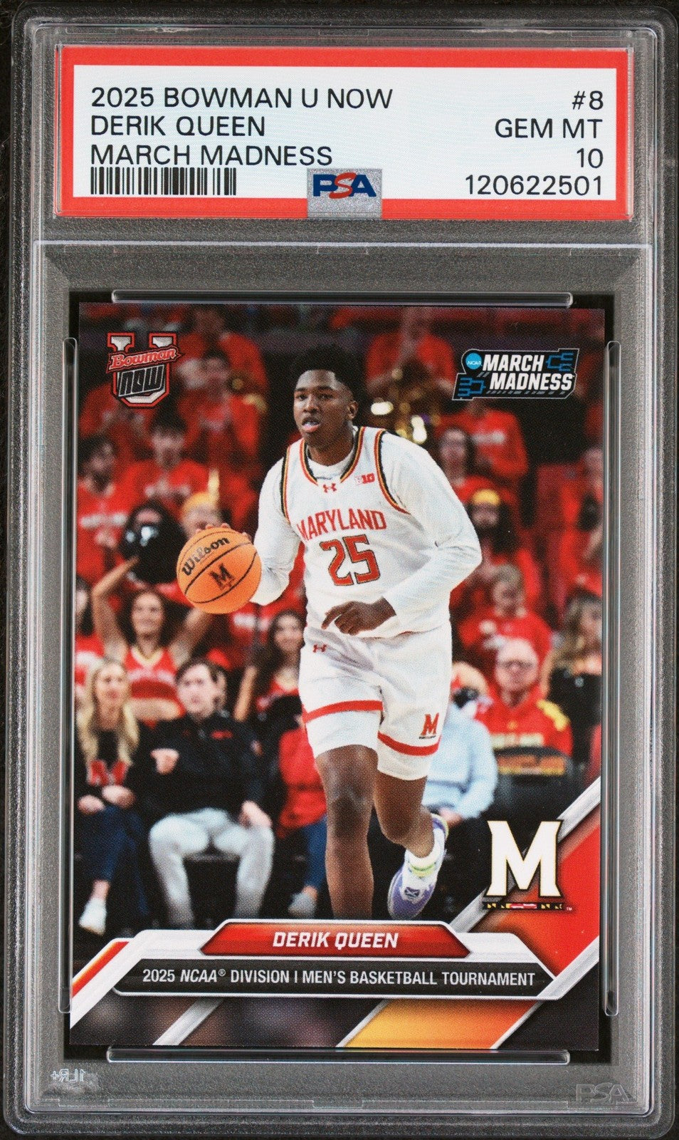 Graded 2025 Bowman U Now Derik Queen #8 March Madness RC Card PSA 10