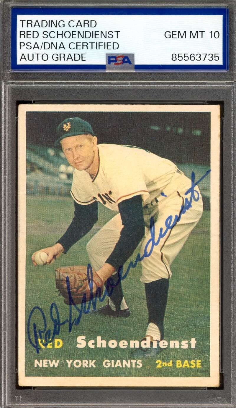 Red Schoendienst Gem Mint 10 PSA DNA Signed 1957 Topps Autograph