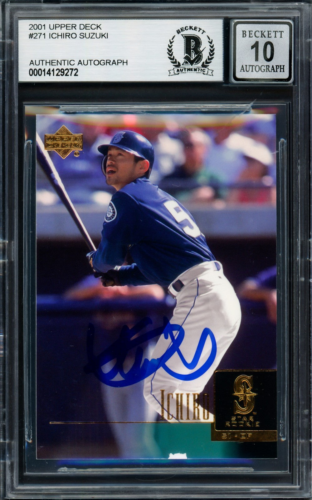 Ichiro Suzuki Auto Signed 2001 Upper Deck RC 271 Sig 10 (Chipped Bottom) Beckett