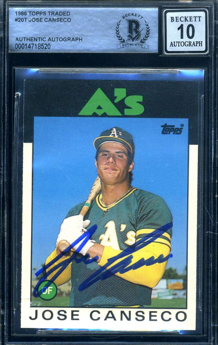 Jose Canseco Gem Mint 10 Beckett BAS Signed 1986 Topps Traded Rookie Autograph 2