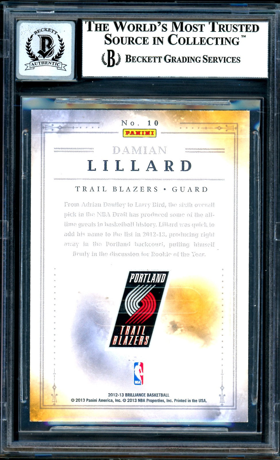 Damian Lillard Auto 2012-13 Panini Brilliance Magic Numbers RC 10 Sig 10 Beckett