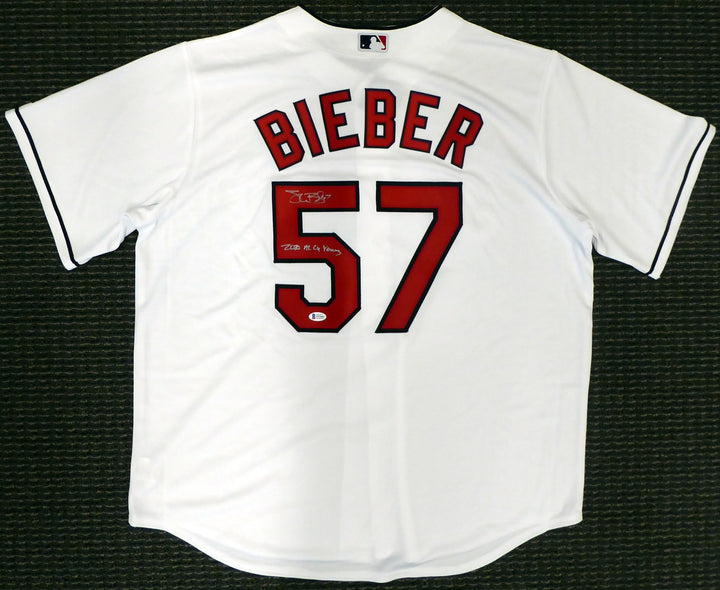 Cleveland Indians Shane Bieber Signed White Majestic Jersey Size XL Beckett