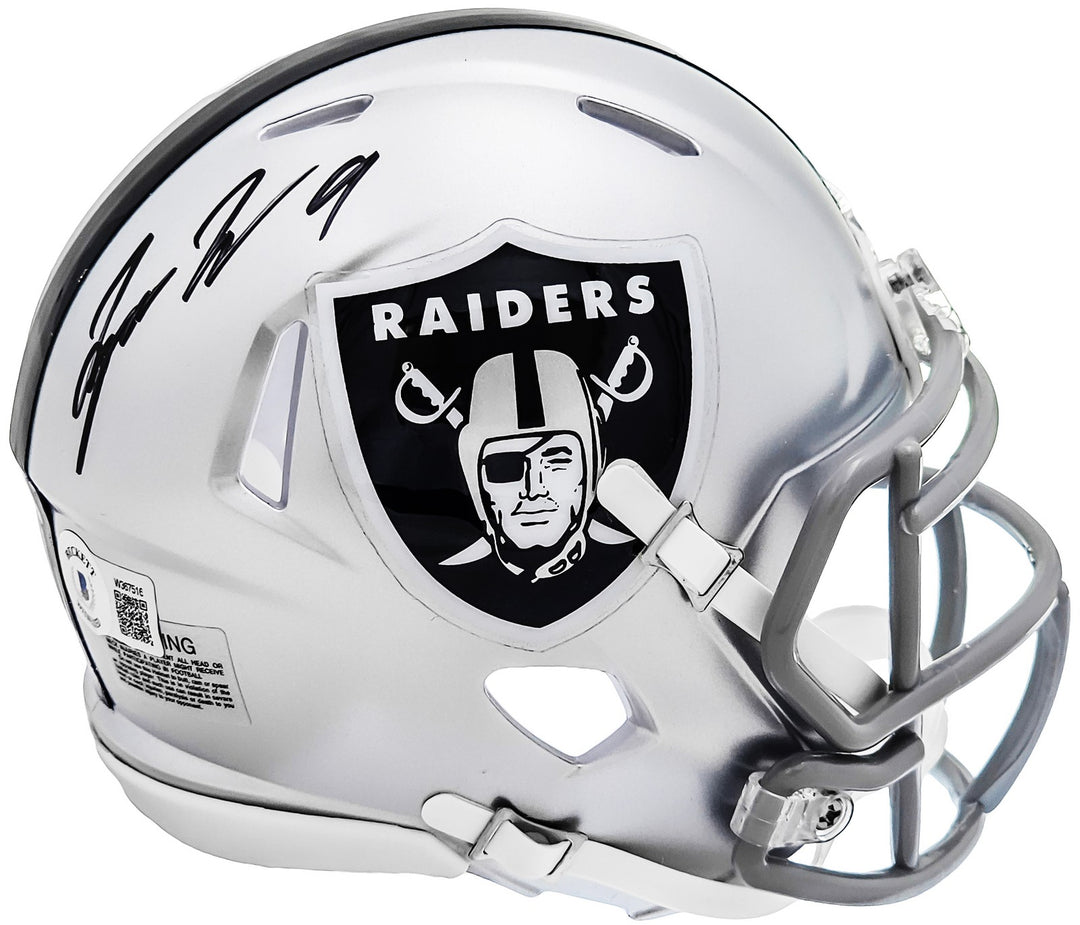 Tyree Wilson Signed Las Vegas Raiders Silver Speed Mini Helmet Beckett Witness