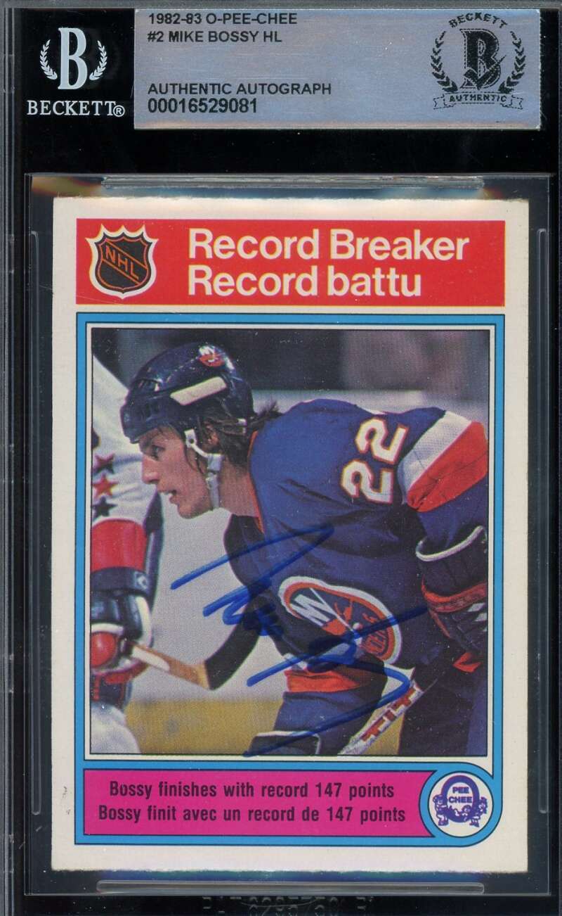 Mike Bossy Beckett BAS Signed 1982-83 O-Pee-Chee Record Breaker Autograph