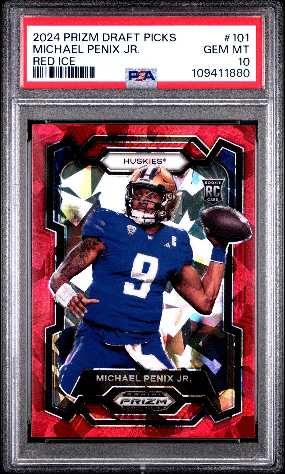 Graded 2024 Panini Prizm DP Michael Penix Jr #101 Red Ice Card PSA 10