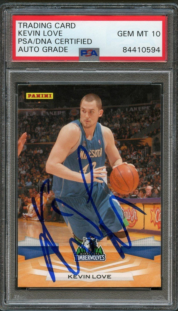 2009-10 Panini Basketball #214 Kevin Love Signed Card AUTO 10 PSA Slabbed Timber