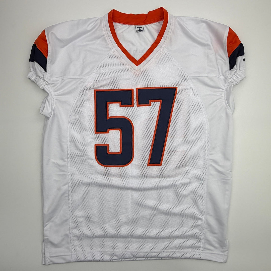 Autographed/Signed Dre Greenlaw Denver White Pro Cut Football Jersey Beckett COA