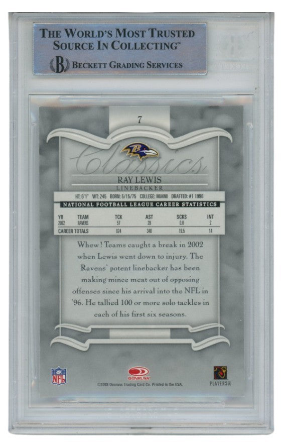 Ray Lewis Autographed/Signed 2003 Donruss Classics #7 Trading Card Beckett 52694