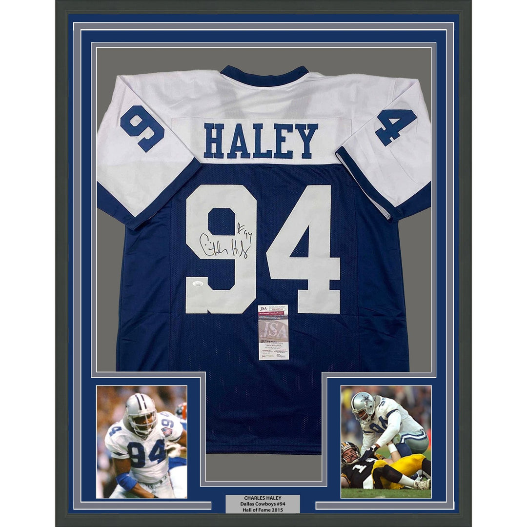 Framed Autographed/Signed Charles Haley 35x39 Dallas TG Day Jersey JSA COA