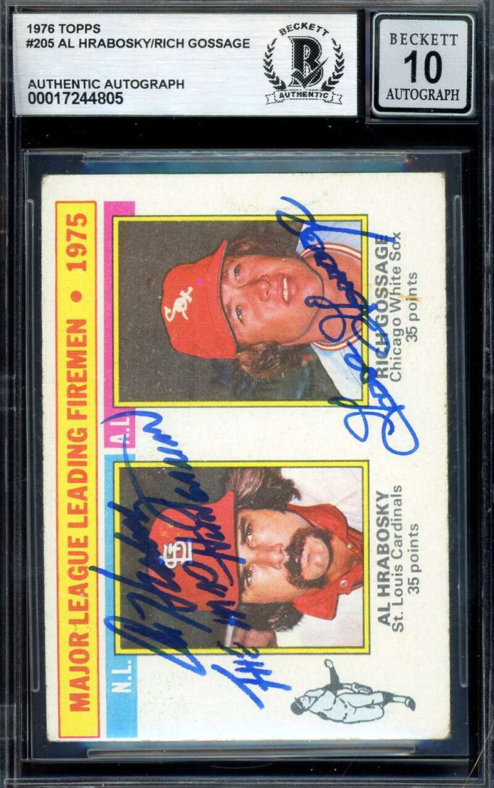 Al Hrabosky Goose Gossage Gem Mint 10 Beckett BAS Signed 1976 Topps 1975 Leaders