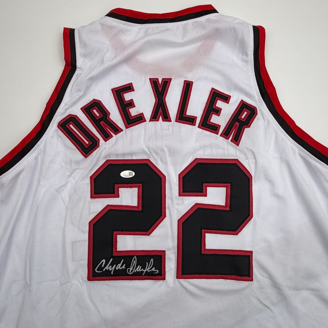 Autographed/Signed Clyde Drexler Portland White Basketball Jersey JSA COA