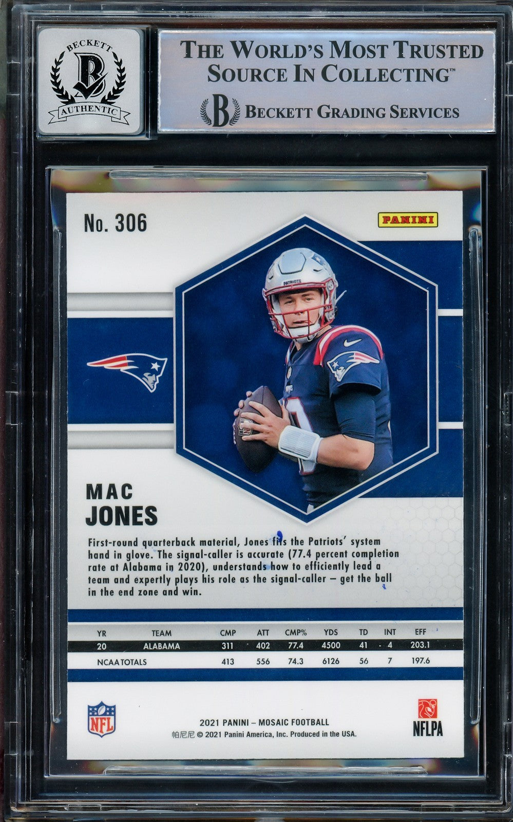 Mac Jones Signed 2021 Panini Mosaic RC 306 New England Patriots Auto 10 Beckett