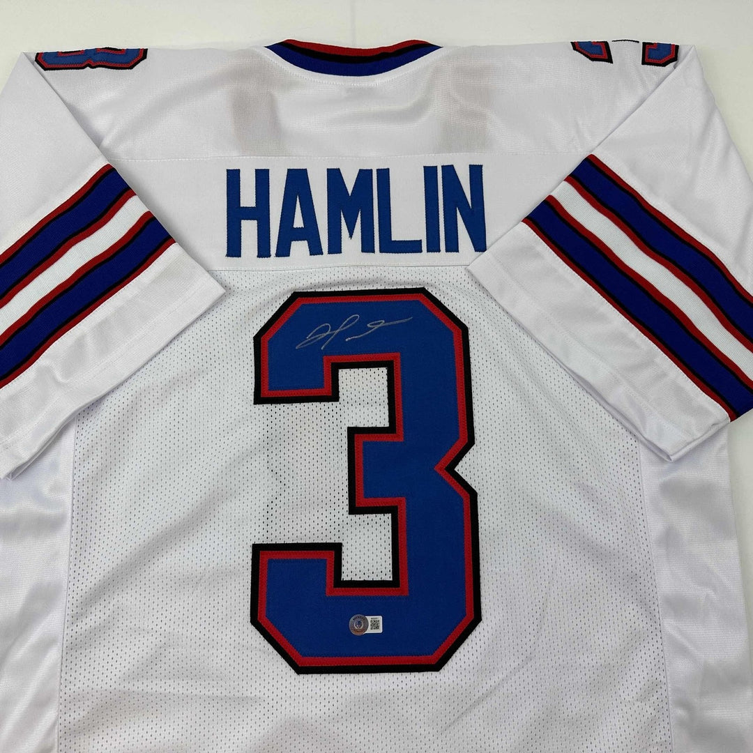 Autographed/Signed Damar Hamlin Buffalo White Jersey Beckett BAS COA