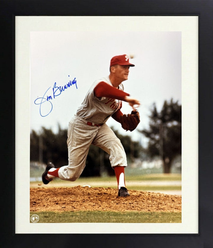 Jim Bunning signed Philadelphia Phillies 8x10 Photo minor dings Framed-COA (HOF)