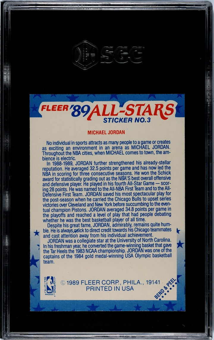 Michael Jordan 1989-90 Fleer All-Star Sticker/Card #3- SGC Graded 8 NM-MT