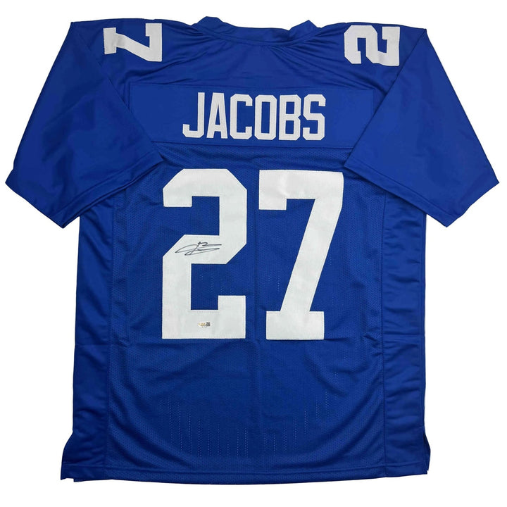 Autographed/Signed Brandon Jacobs New York Blue Jersey Beckett BAS COA