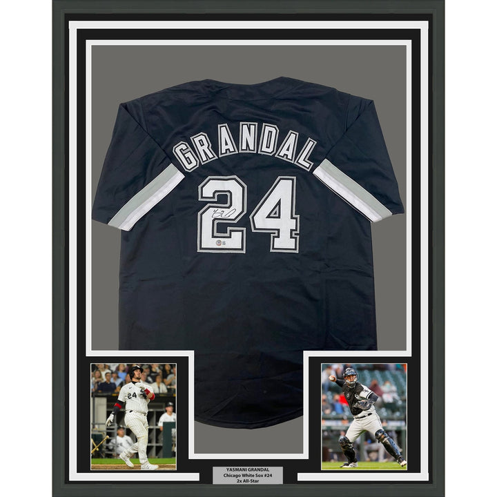 Framed Signed Yasmani Grandal 35x39 Chicago Black Jersey Beckett COA