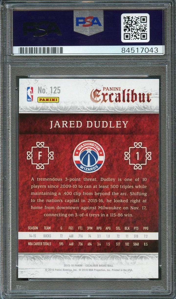 2015-16 Panini Excalibur #125 Jared Dudley Signed Card AUTO 10 PSA Slabbed Wizar