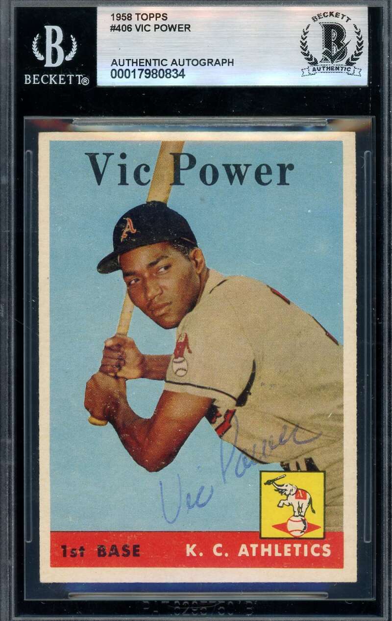 Vic Power Beckett BAS Vintage Signed 1958 Topps Autograph
