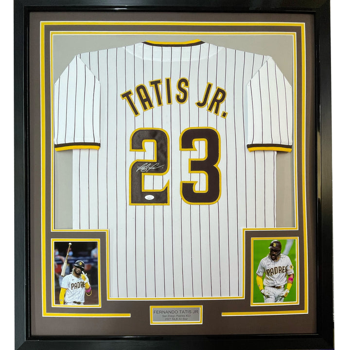 FRAMED Autographed/Signed FERNANDO TATIS JR 33x42 Baseball Jersey JSA COA