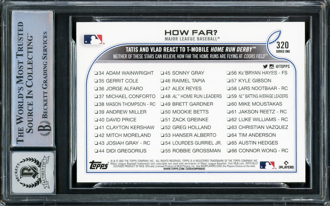 Vladimir Guerrero Jr. Signed 2022 Topps Card 320 Blue Jays Auto GM 10 Beckett