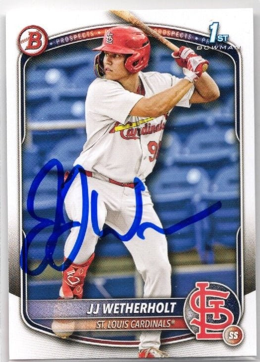2025 Topps Bowman JJ Wetherholt #BP22 Signed St Louis Cardinals Rookie Card