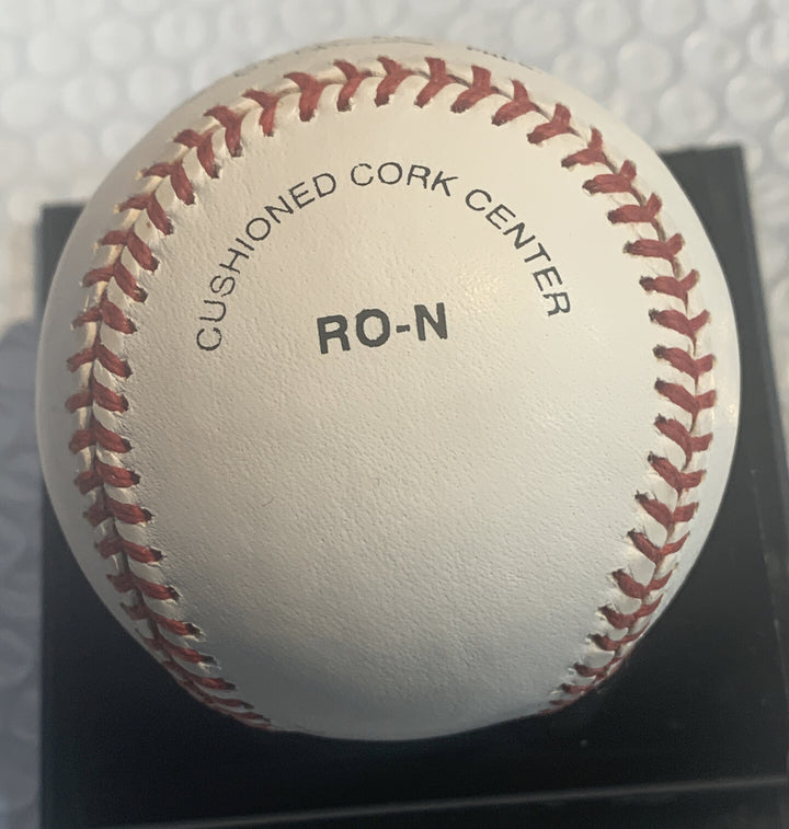 ERNIE BANKS SIGNED NL BASEBALL INSCRIBED LET'S PLAY TWO Autograph Cubs Steiner