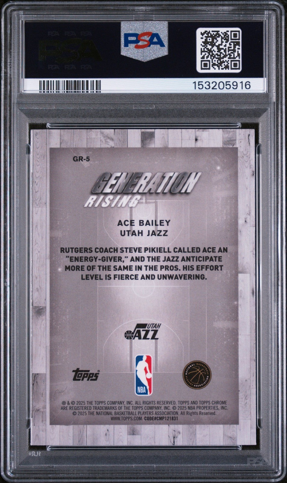 Graded 2025 Topps Chrome Ace Bailey #GR5 Generation Rising RC Card PSA 10