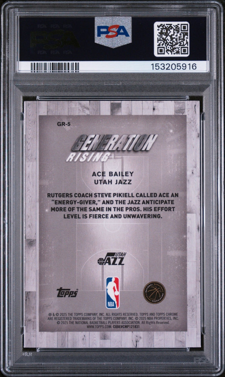 Graded 2025 Topps Chrome Ace Bailey #GR5 Generation Rising RC Card PSA 10