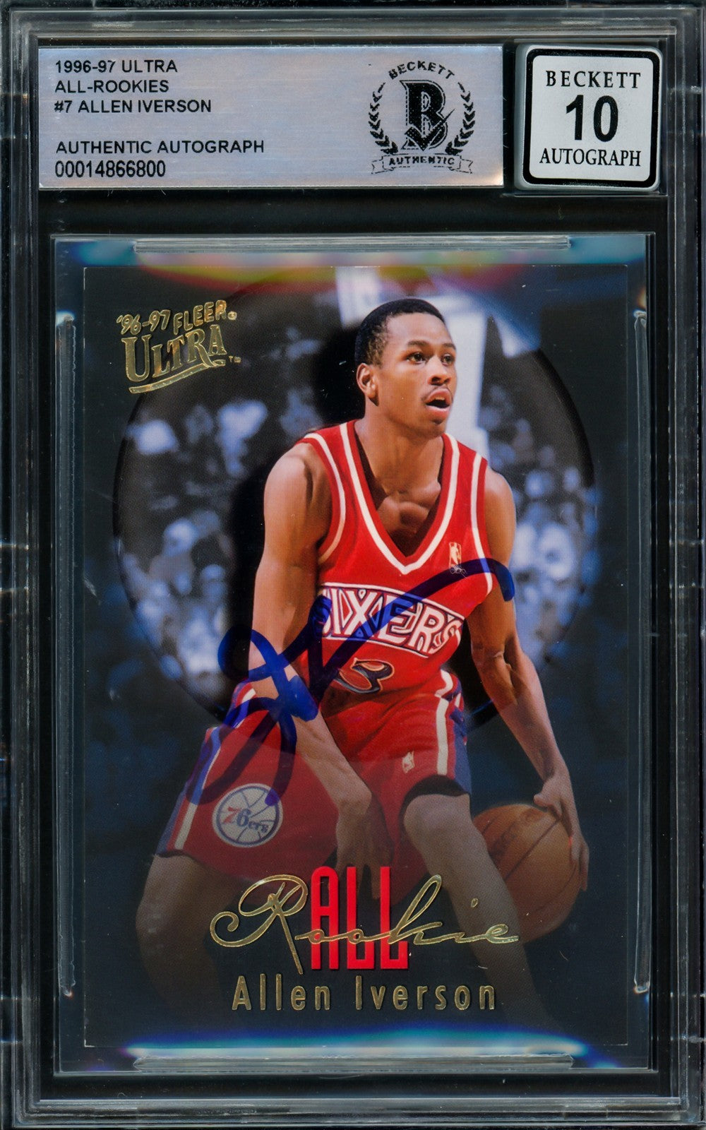 Allen Iverson Auto Signed 1996-97 Fleer Ultra All RC 7 76ers Auto GM 10 Beckett