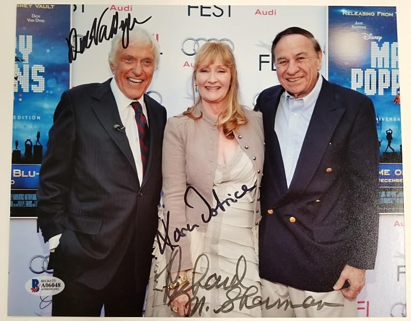 DICK VAN DYKE + RICHARD M. SHERMAN + DOTRICE Signed 8x10 Photo + Beckett BAS COA