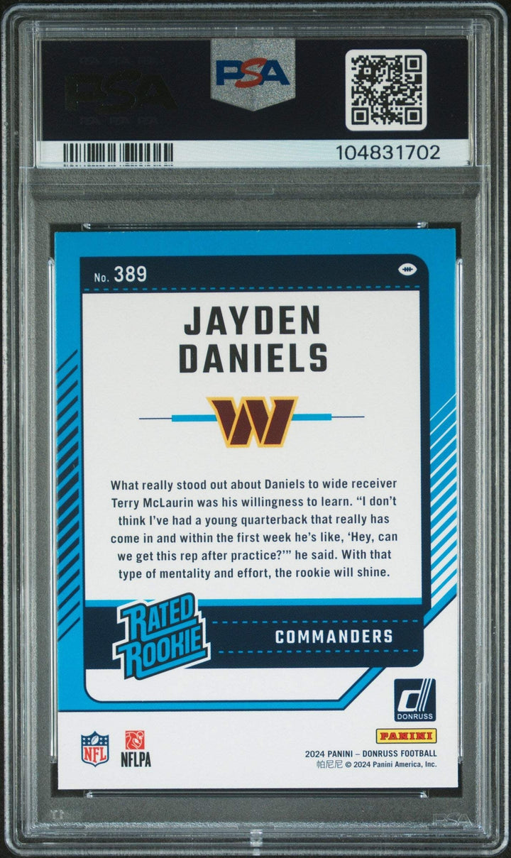 Graded 2024 Panini Donruss Jayden Daniels #389 Rookie RC Football Card PSA 10