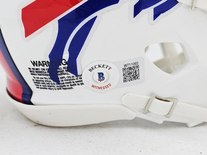 Thurman Thomas Signed Buffalo Bills White Speed Mini Helmet Beckett Wit