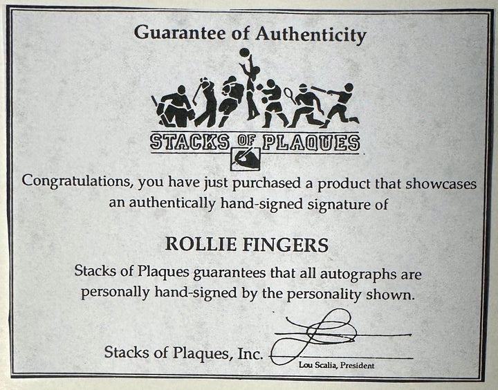 Rollie Fingers signed Oakland A's MLB 8x10 Photo minor dings Framed- COA (HOF)