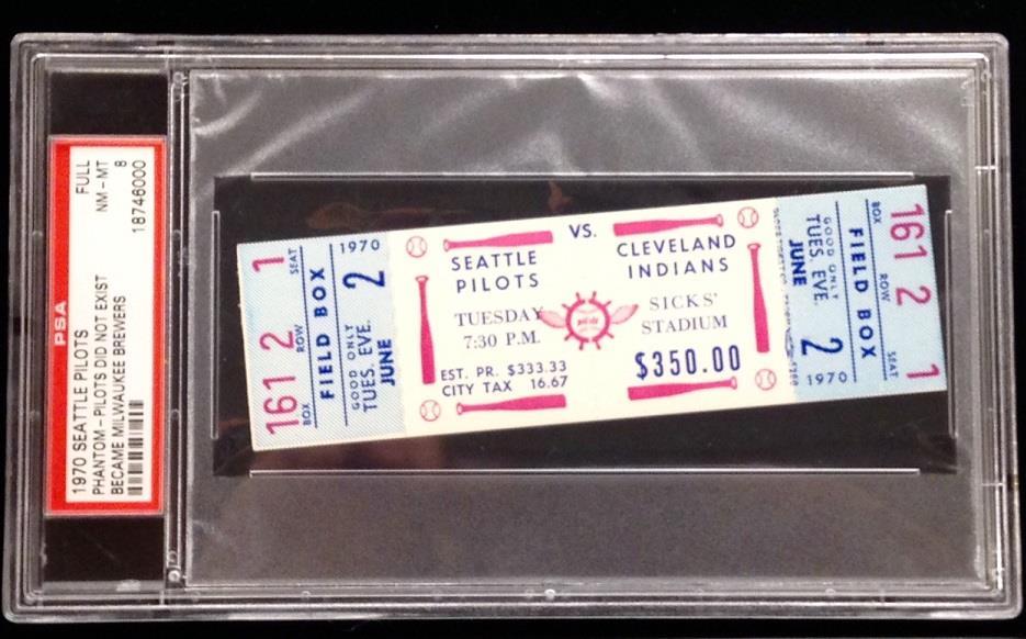 SEATTLE PILOTS vs INDIANS June 2 1970 Full Unused Phantom Game Ticket Stub PSA 8