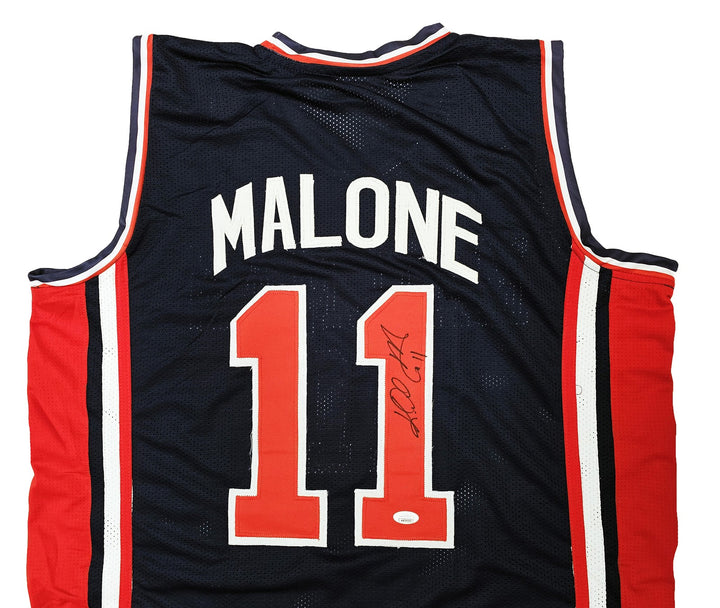 Team USA Karl Malone Autographed Signed Blue Jersey JSA