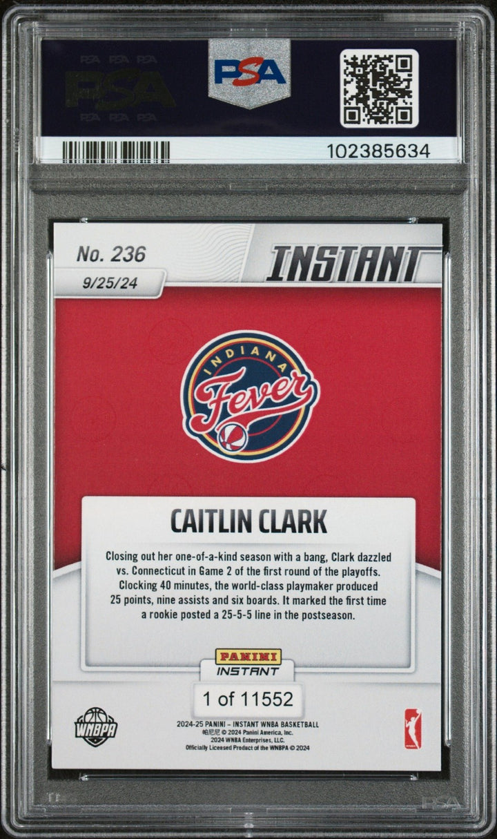 Graded 2024 Panini Instant WNBA Caitlin Clark #236 Rookie Card PSA 10