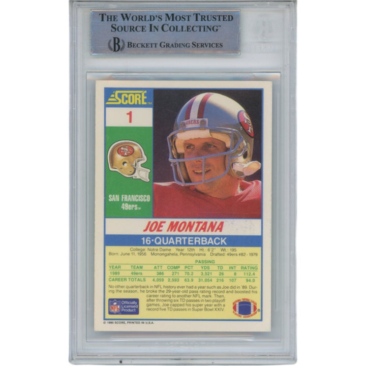 Joe Montana Autographed/Signed 1990 Score 1 Trading Card Beckett 47110