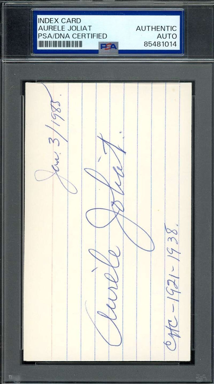 Aurele Joliat PSA DNA Signed 3x5 Index Card Autograph