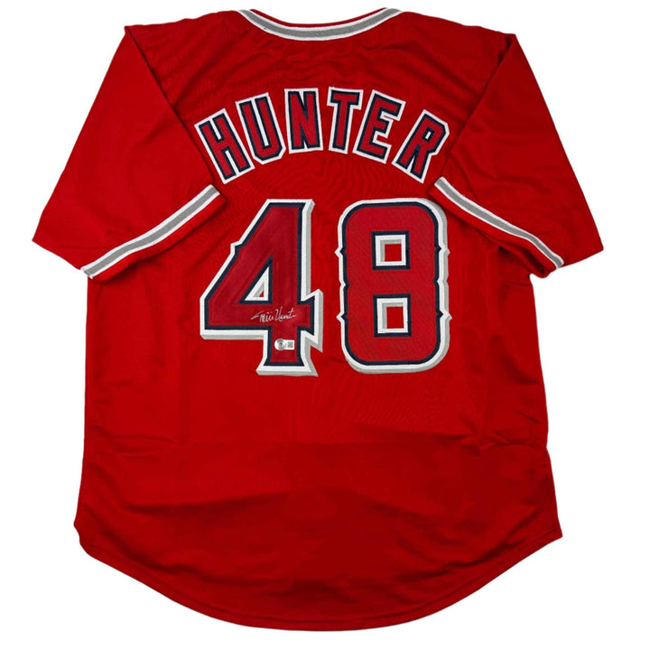 Autographed/Signed Torii Hunter Los Angeles Anaheim Red Jersey Beckett BAS COA