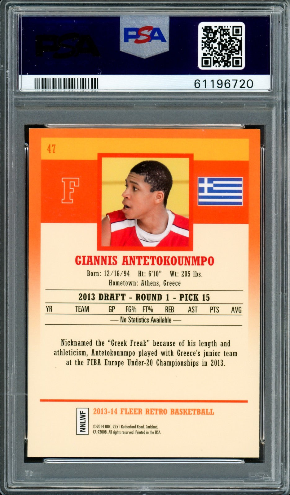 Giannis Antetokounmpo Auto 2013 Fleer Retro RC 47 Bucks PSA 9 Auto GM 10 PSA/DNA