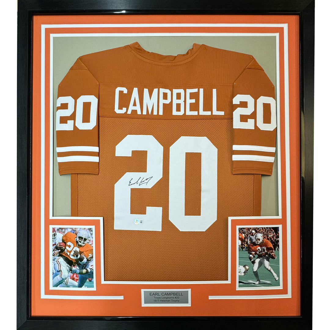 Framed Autographed/Signed Earl Campbell 35x39 Texas Orange Jersey Beckett COA