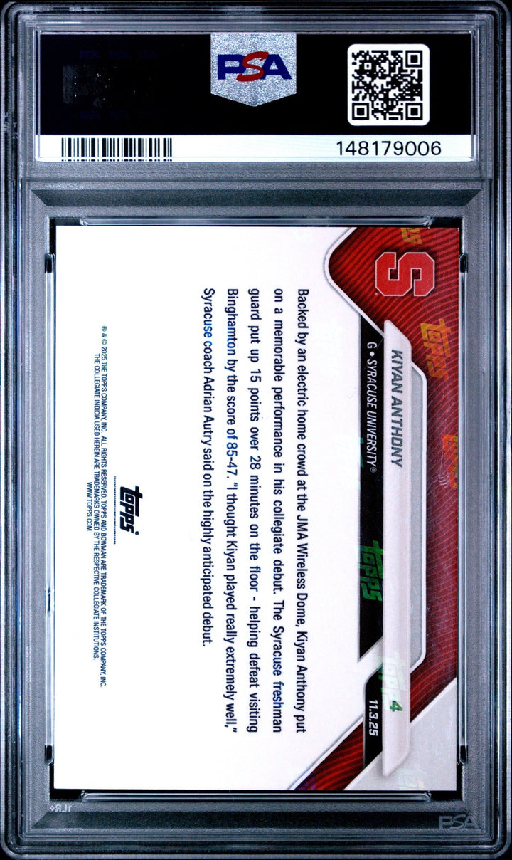 Graded 2025 Topps Bowman U Now Kiyan Anthony 4 Black Foil /10 Rookie Card PSA 10